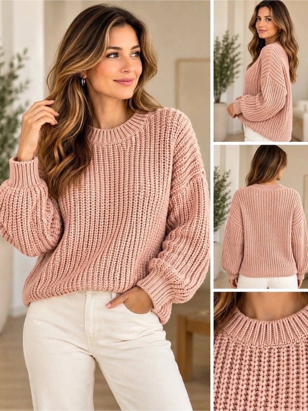 Banana Republic Ribbed Crew Neck Sweater Pink Medium Like New